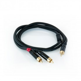 Cable de audio de alta calidad, cableado con 2 enchufes masculinos RCA + 1 conectores STEREO MINI JACK 3.5mm. Longitud 1 metro.-