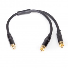 Cable Y de alta calidad, cableado con 2 conectores femeninos RCA + 1 RCA. Longitud 30 cm.- Paquete: 100 piezas cada caja