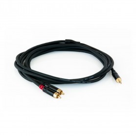 Cable de audio de alta calidad, cableado con 2 enchufes masculinos RCA + 1 conectores STEREO MINI JACK 3.5mm. Longitud 3 metros.