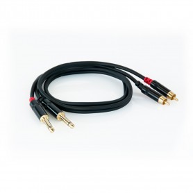Cable de audio de alta calidad, cableado con 2 enchufes masculinos RCA + 2 conectores Mono Jack 6.3mm. Longitud 1 metro.- Paquet